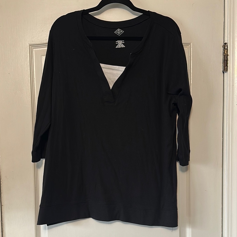 St. John's Bay Black Relaxed Blouse with V-Neckline